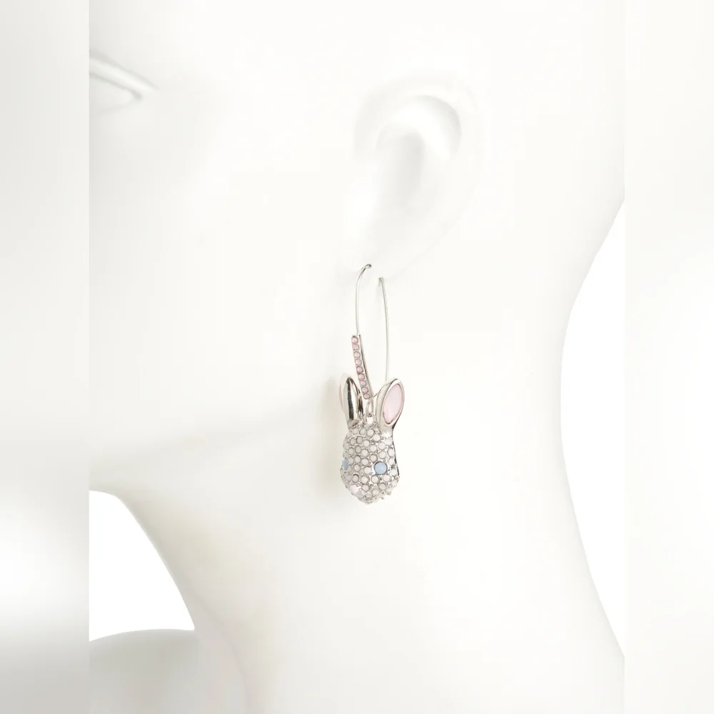 NEW Betsey Johnson Sparkle Faux Stone Bunny Shepherd Hook Earrings 2 Inches NWT - Picture 4 of 5